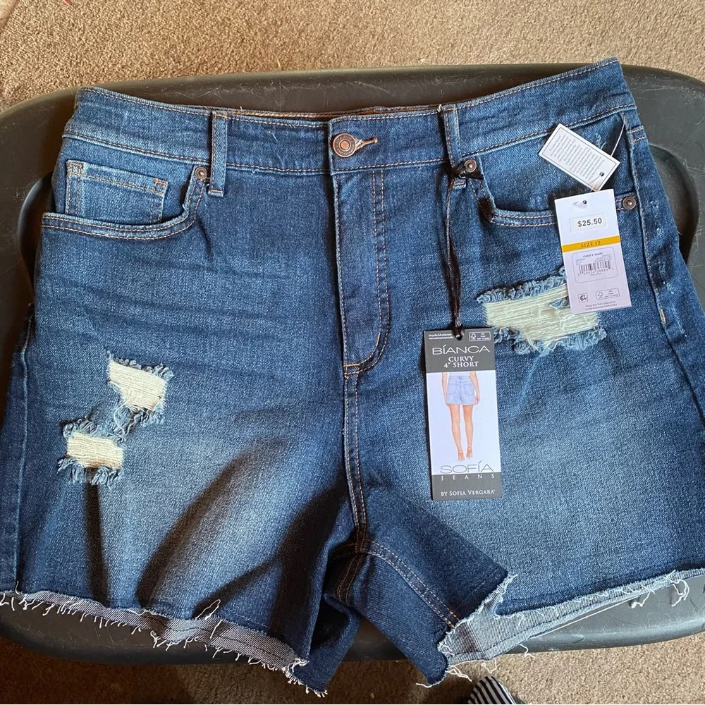 ☀️ Sofía Jeans By Sofia Vergara, Size 12, Bíanca Curvy 4”, Distress Jean Shorts